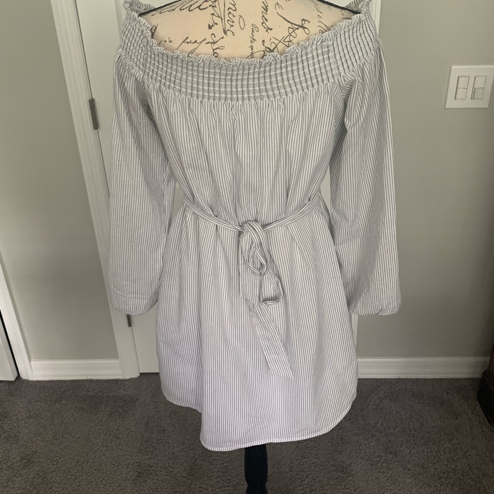 Express off the shoulder striped shirt/dress